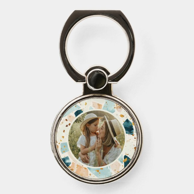 Terrazzo Pattern Personalized Photo Phone Ring Stand (Front)