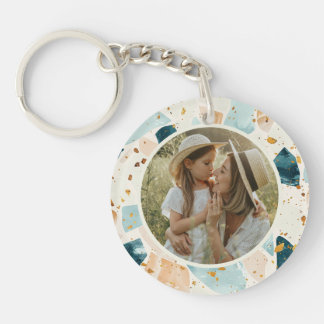 Terrazzo Pattern Personalized Photo Two-Sided Keychain