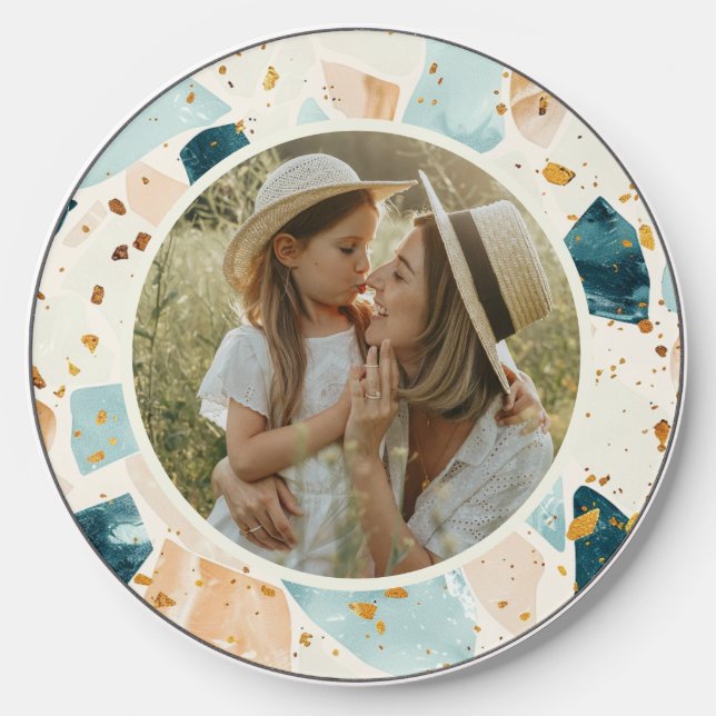 Terrazzo Pattern Personalized Photo Wireless Charger (Front)