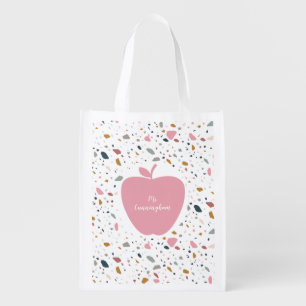 Terrazzo Pattern Pink Apple Teacher Grocery Bag