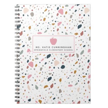 Terrazzo Pattern Pink Apple Teacher Notebook by thepinkschoolhouse at Zazzle