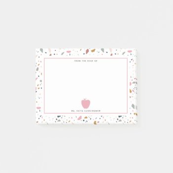 Terrazzo Pattern Pink Apple Teacher Post-it Notes by thepinkschoolhouse at Zazzle