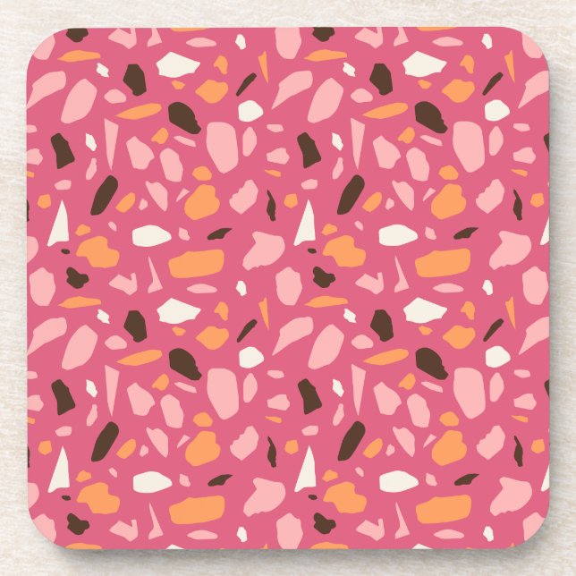 Terrazzo Pattern Pink Beverage Coaster (Front)