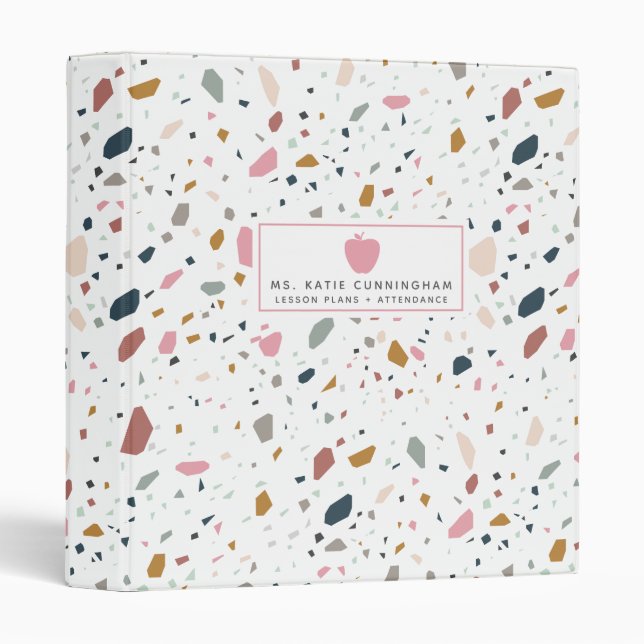 Terrazzo Pink Apple Teacher 3 Ring Binder (Front/Spine)