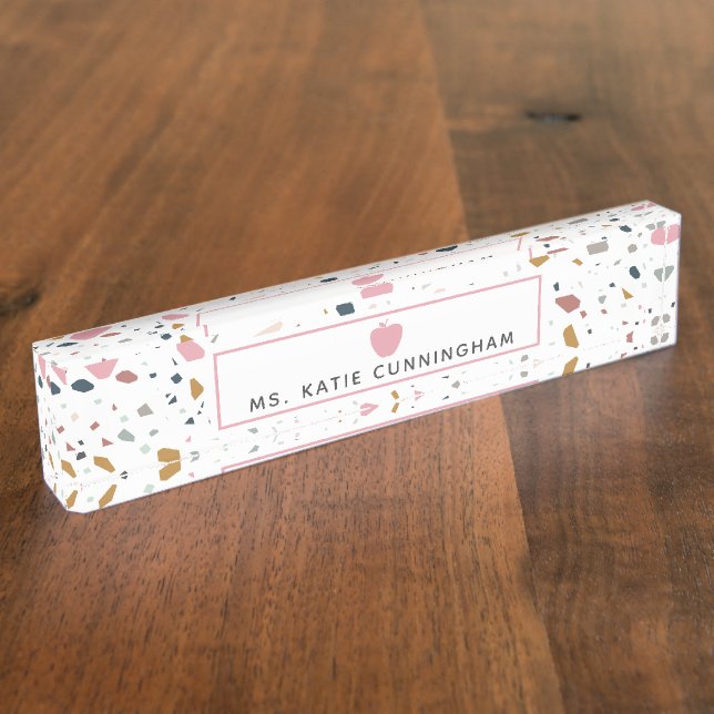 Terrazzo Pink Apple Teacher Desk Name Plate (Side)