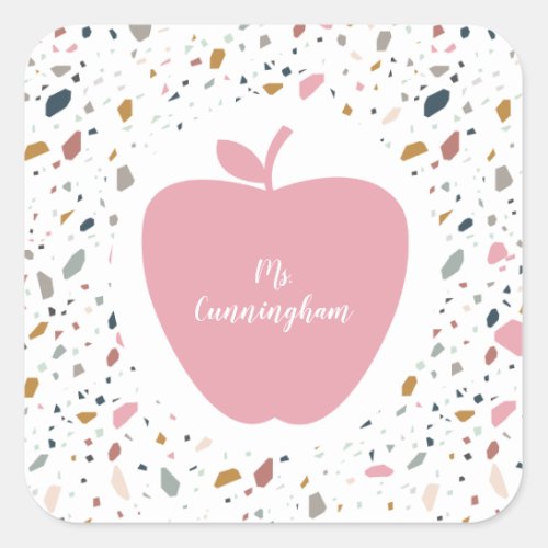 Terrazzo Pink Apple Teacher Square Sticker