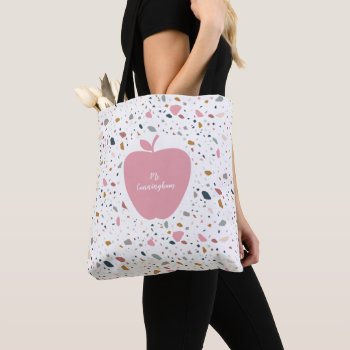 Terrazzo Pink Apple Teacher Tote Bag by thepinkschoolhouse at Zazzle