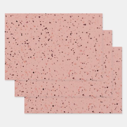 Terrazzo Retro Blush Pink Brown Pattern Design Wrapping Paper Sheets