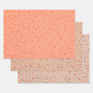 Terrazzo Retro Living Coral Pink Elegant Pattern Wrapping Paper Sheets