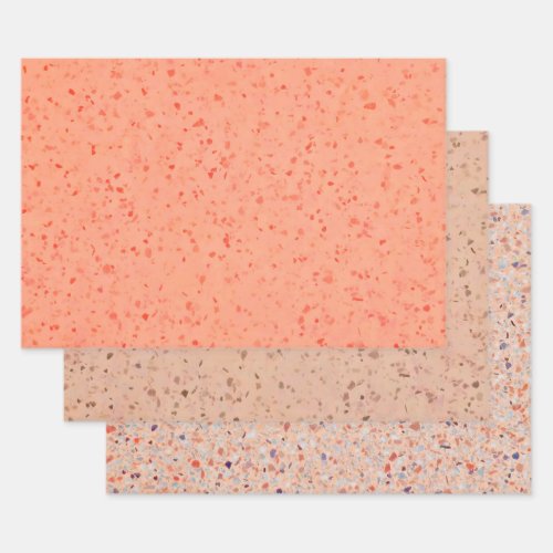 Terrazzo Retro Living Coral Pink Elegant Pattern Wrapping Paper Sheets