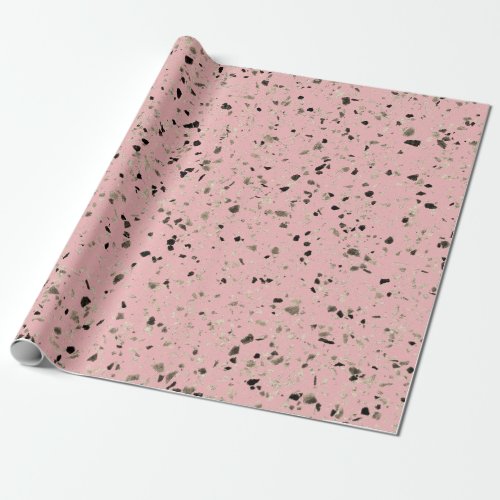 Terrazzo Retro Pink Black Vintage Pattern Design Wrapping Paper