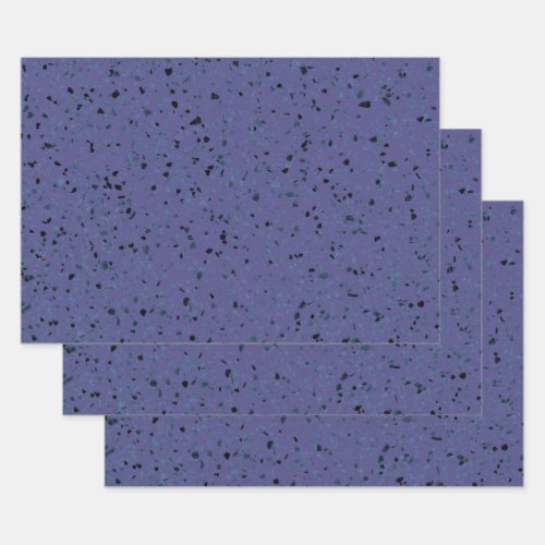 Terrazzo Retro Purple Grey Black Vintage Pattern Wrapping Paper Sheets