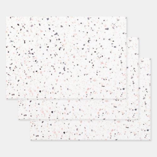 Terrazzo Retro White Black Pink Vintage Pattern Wrapping Paper Sheets