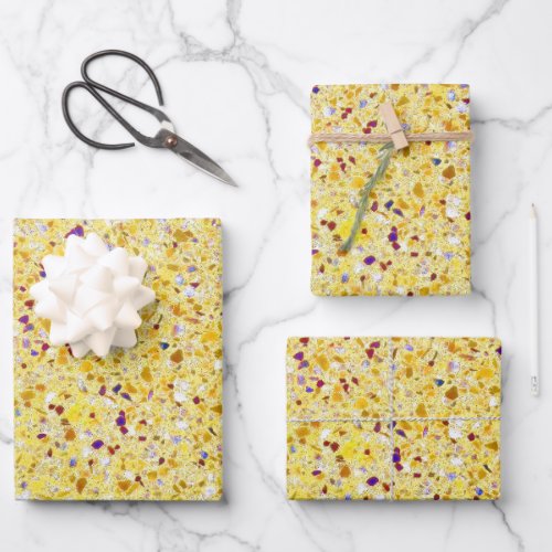 Terrazzo Retro Yellow Gold Purple Vintage Pattern Wrapping Paper Sheets