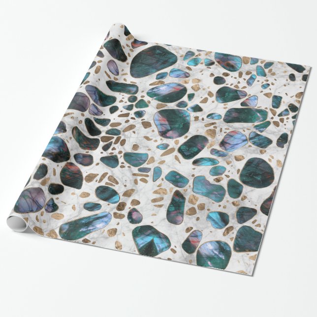 Terrazzo - Shimerring Agate and gold on marble #1 Wrapping Paper (Unrolled)