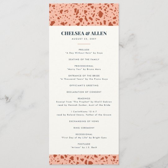 Terrazzo Slab Skinny Vertical Wedding Program Zazzle Com