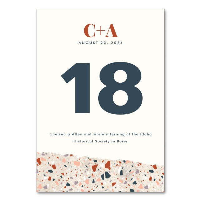 Terrazzo Slab Wedding Double Sided Table Number (Front)