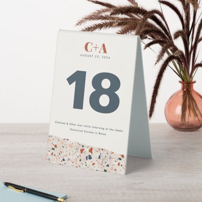 Terrazzo Slab Wedding Double Sided Table Tent (In SItu (Table))