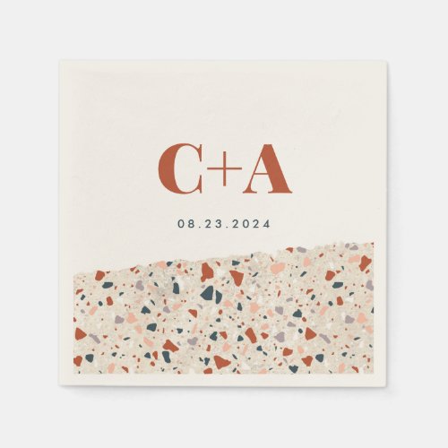 Terrazzo Slab Wedding Monogram and Date Napkins