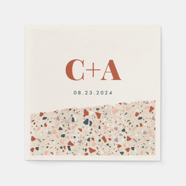 Terrazzo Slab Wedding Monogram and Date Napkins (Front)