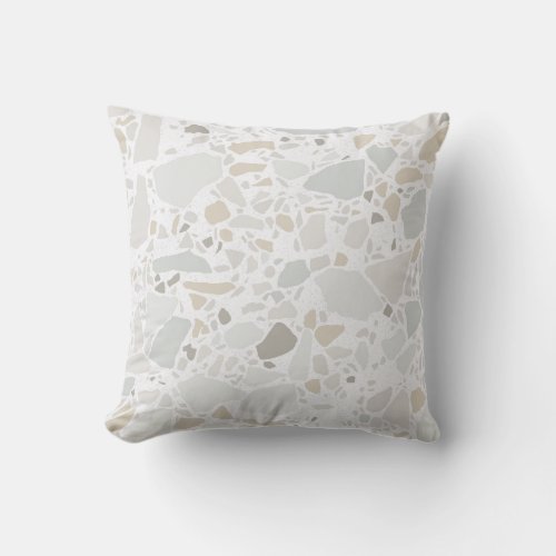 Terrazzo Stone Print Pattern Light Gray Outdoor Pillow