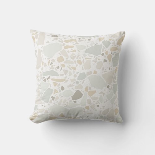 Terrazzo Stone Print Pattern Light Gray Outdoor Pillow