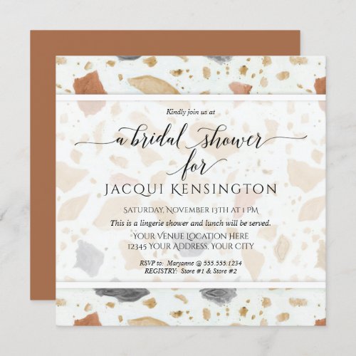 Terrazzo Terra_cotta Modern Square Bridal Shower Invitation