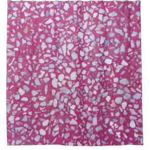 Terrazzo Texture: Pink White Elegance. Shower Curtain