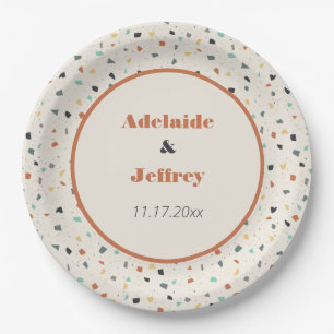 Terrazzo Tile Confetti Modern Style Earth Tones Paper Plates