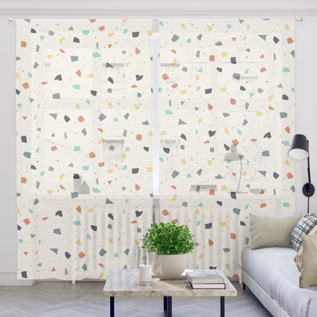 Terrazzo Tile Confetti Modern Style Earth Tones  Sheer Curtains (Living Room)