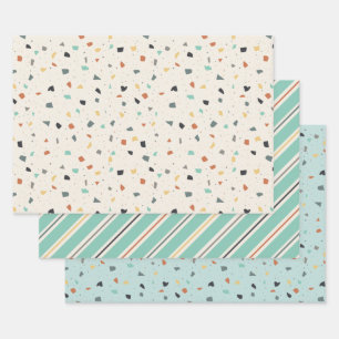 Terrazzo Tile Confetti Modern Style Earth Tones Wrapping Paper Sheets