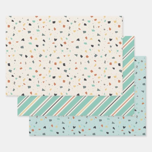Terrazzo Tile Confetti Modern Style Earth Tones Wrapping Paper Sheets