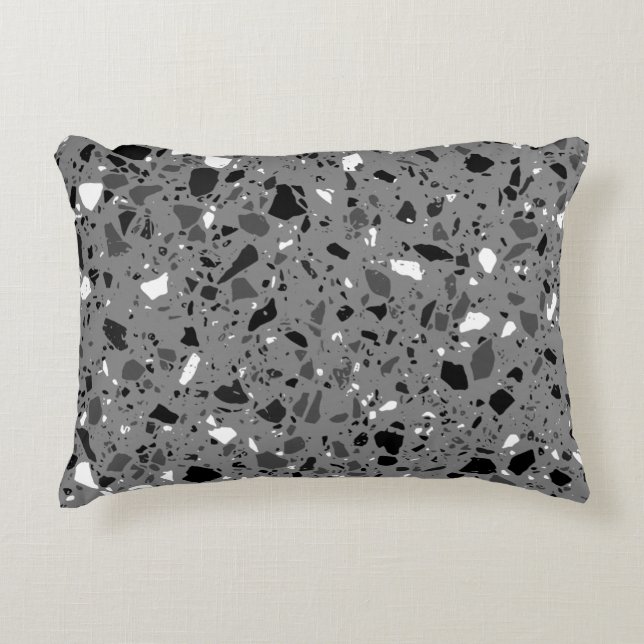 Terrazzo tile design black and gray accent pillow (Front)