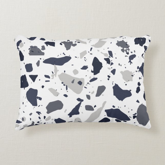 Terrazzo tile design black and gray on white accent pillow (Front)