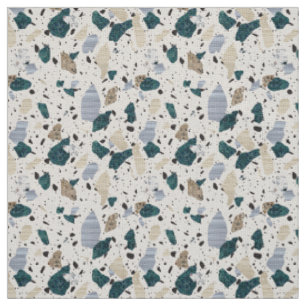 Terrazzo Tile Pattern - Green on Cream Fabric