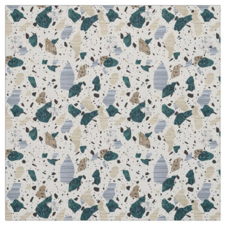Terrazzo Tile Pattern - Green on Cream Fabric
