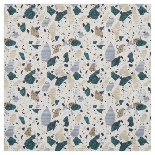 Terrazzo Tile Pattern - Green on Cream Fabric