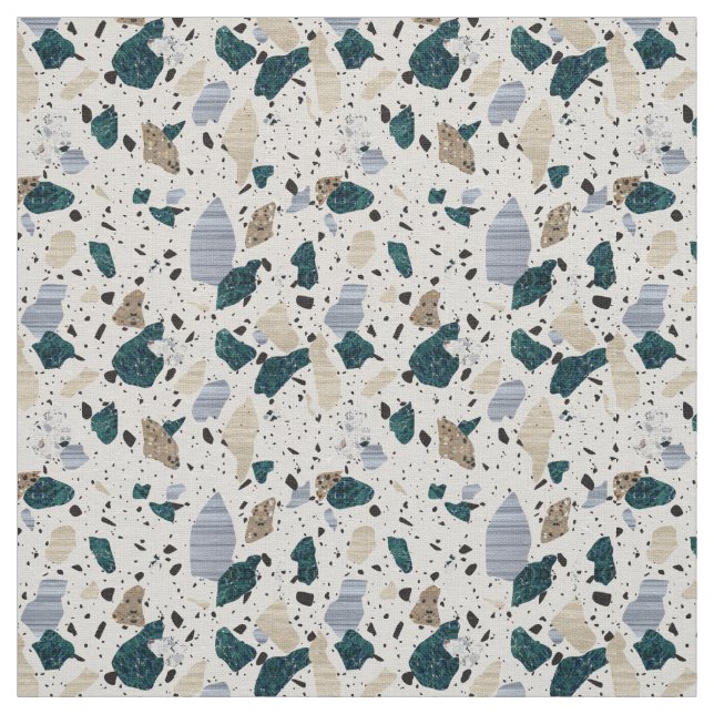 Terrazzo Tile Pattern - Green on Cream Fabric (Swatch)