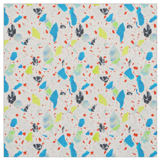 Terrazzo Tile Pattern - Neon on White Fabric