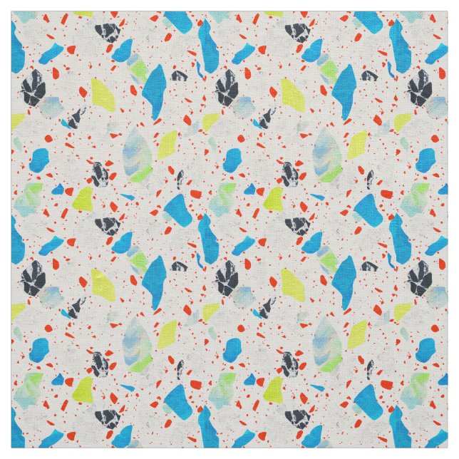 Terrazzo Tile Pattern - Neon on White Fabric (Swatch)