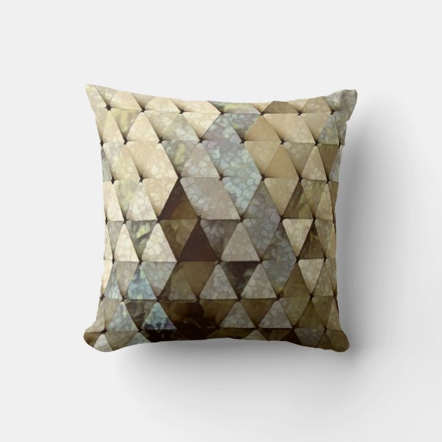 Terrazzo Triangles Beige Aqua Forest Green Throw Pillow (Front)