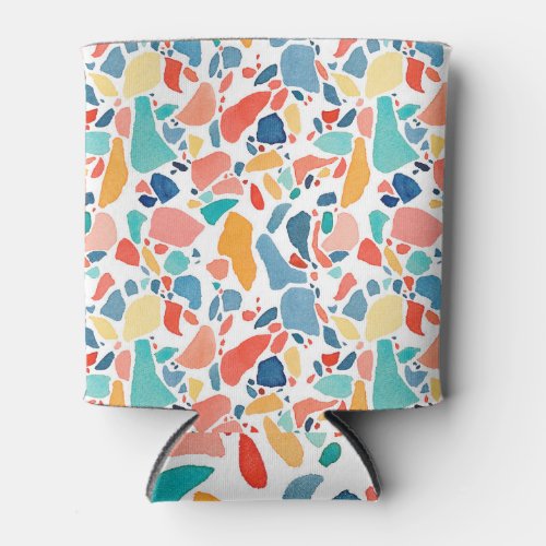 Terrazzo Watercolor Colorful Seamless Pattern Can Cooler