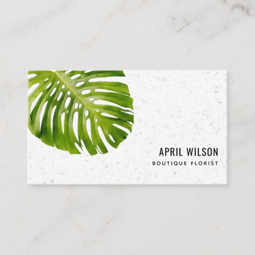 TERRAZZO WATERCOLOR GREEN MONSTERA LEAF FOLIAGE BUSINESS CARD