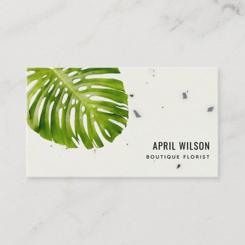 TERRAZZO WATERCOLOR GREEN MONSTERA LEAF FOLIAGE BUSINESS CARD