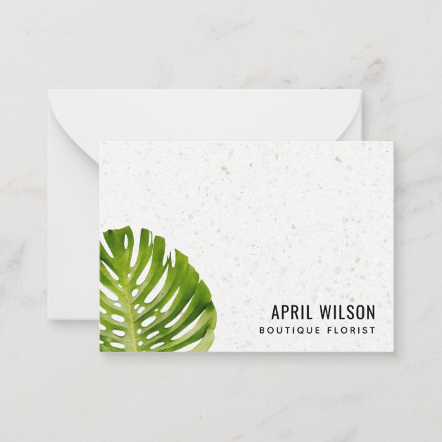 TERRAZZO WATERCOLOR GREEN MONSTERA LEAF FOLIAGE NOTE CARD (Front)