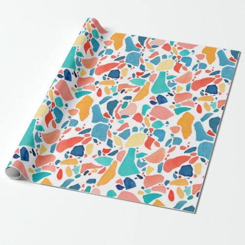 Terrazzo watercolor seamless pattern Hand drawn o Wrapping Paper
