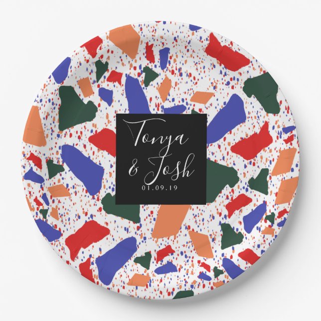 Terrazzo Wedding Multi-Colored Bold Paper Plates (Front)