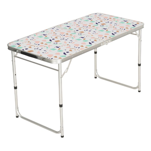 Terrazzo white blush mint modern  beer pong table (Angled)