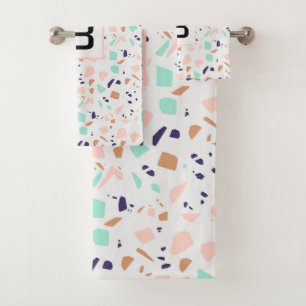 Terrazzo white blush mint monogram initial bath towel set