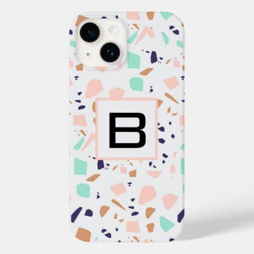 Terrazzo white blush mint monogram initial Case_Mate iPhone 14 case